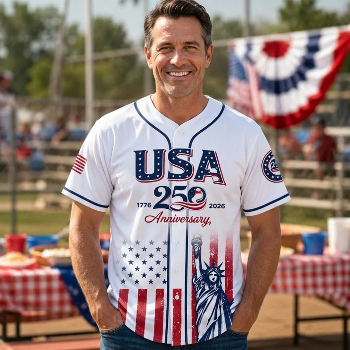 USA 250th Anniversary Baseball Jersey – Semiquincentennial Celebration Top