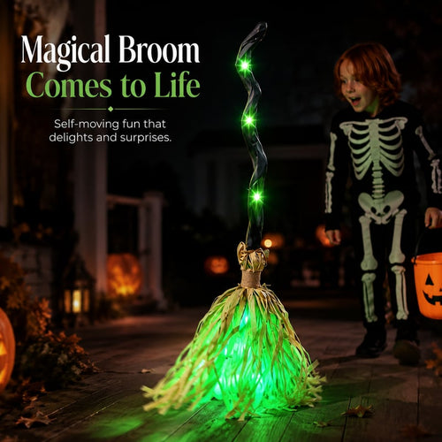 Neluval Ghostwalk™ Animated Witch Broom — Auto-Moving Light & Sound Halloween Prop