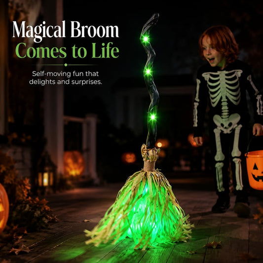 Neluval Ghostwalk™ Animated Witch Broom — Auto-Moving Light & Sound Halloween Prop