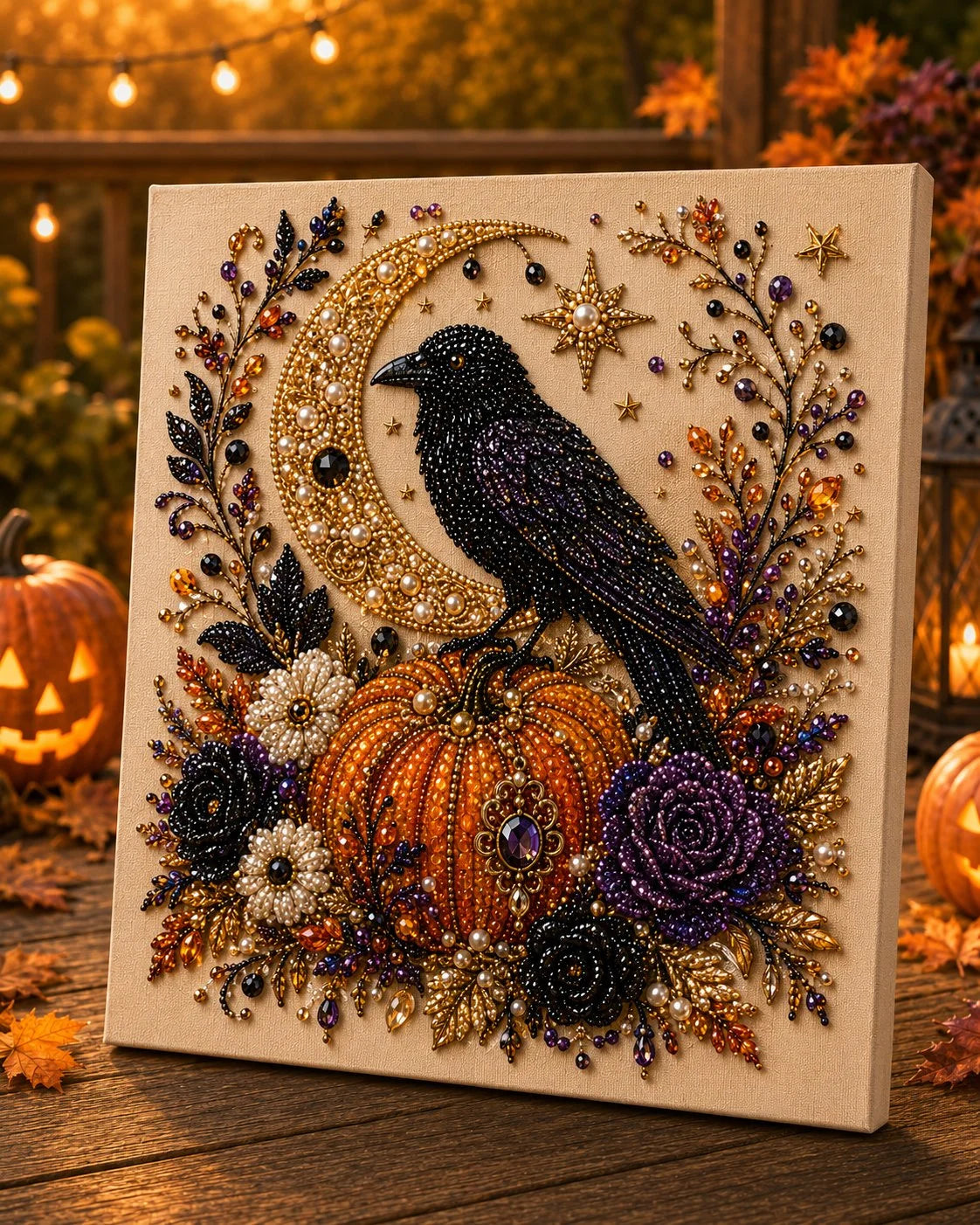 Neluval- Halloween Pearl Art DIY Kit – Turn Tiny Pearls into Spooky-Cute Magic (Size:7.87in*7.87in)