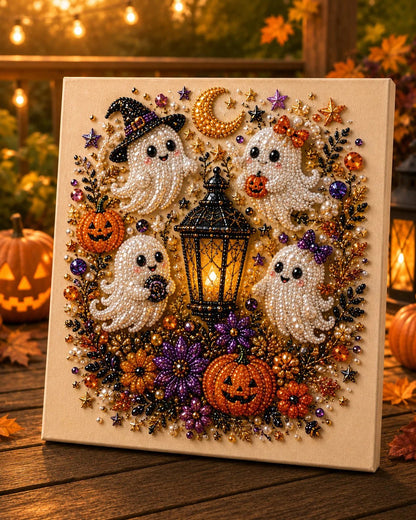 Neluval- Halloween Pearl Art DIY Kit – Turn Tiny Pearls into Spooky-Cute Magic (Size:7.87in*7.87in)